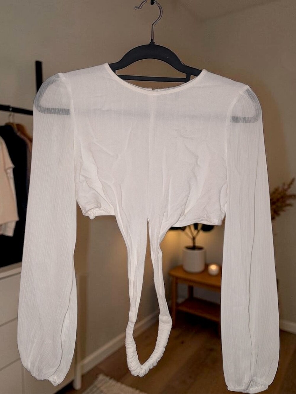 Fate White Twist-Front Long Sleeve Crop Top